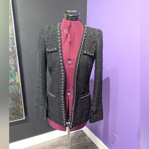 Vintage Black Tweed Chain-Trim Women's Jacket
